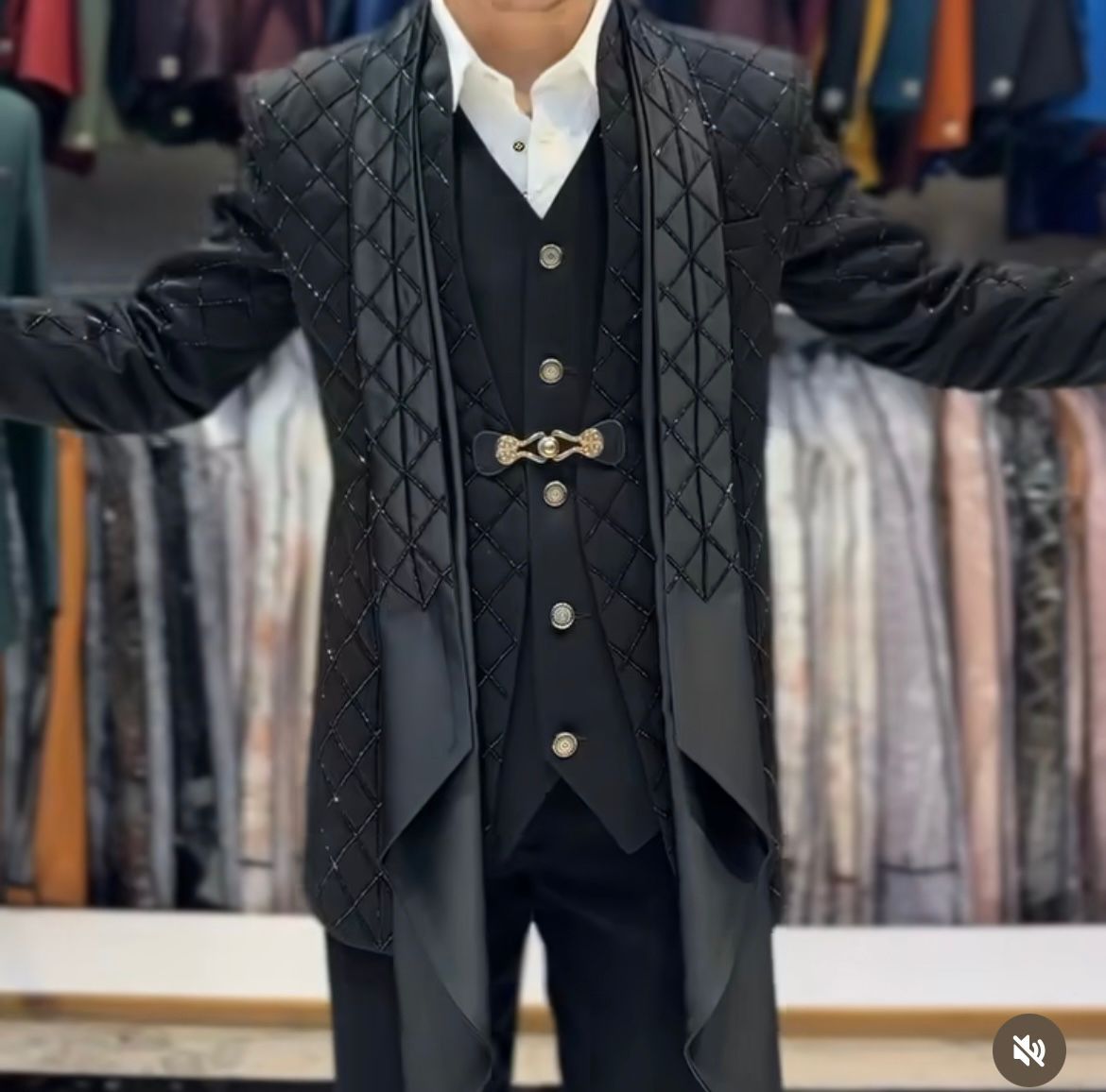 Black Muffler Handcrafted Embroidery 3Ps-Suit with Manwork Detailing – Premium Italian Fabric & Impeccable Finish