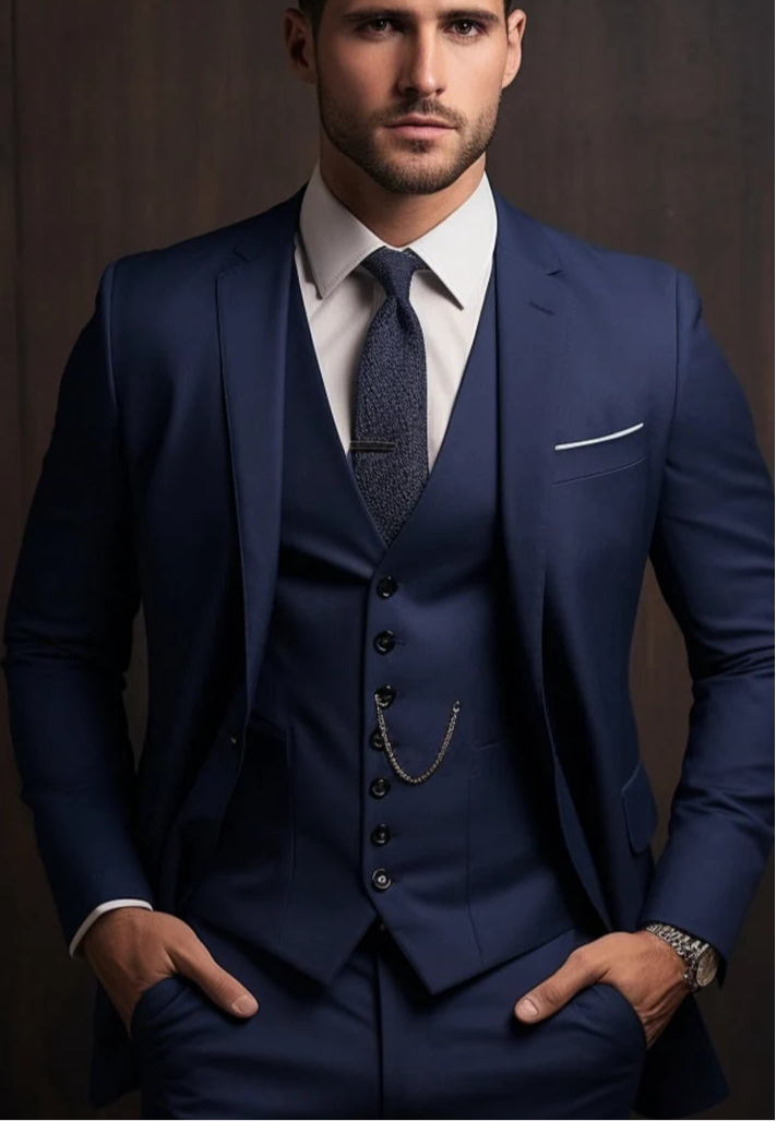 The Luxury Italian Fabric 3-Piece Suit for Men|Bang Blue | Wedding, Party & Formal Wear