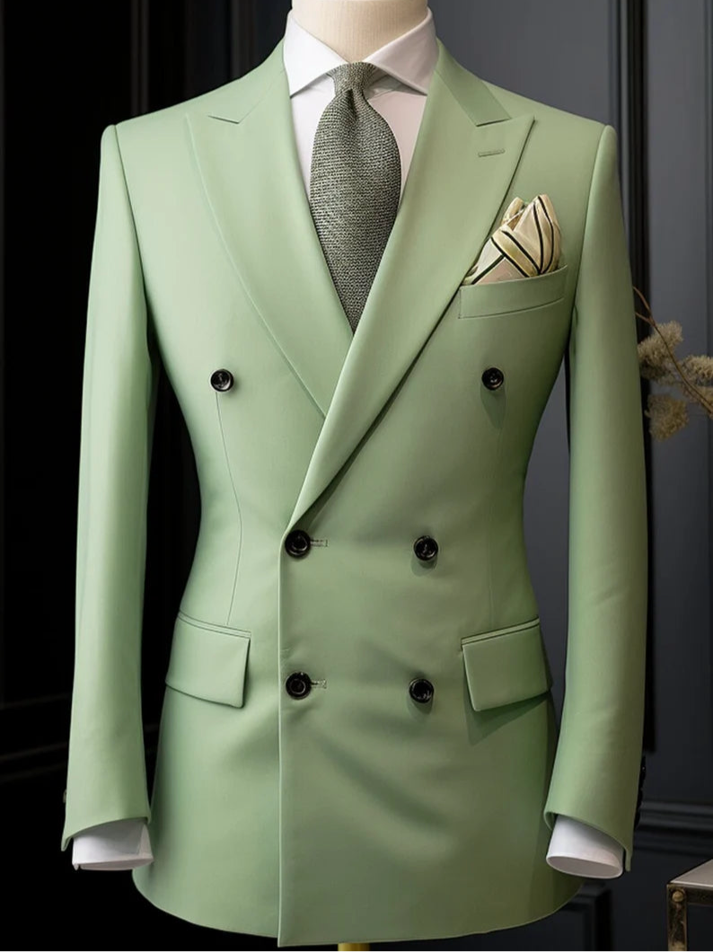 Elegant Double Breasted Suit for Men | Sage Green| Wedding, Party wear; Formal Wear