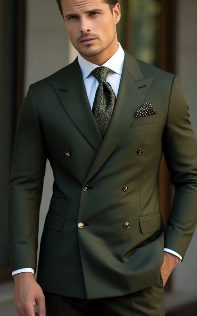 Double Breasted Suit for Men | Mehndi Green| Wedding, Party wear; Formal Wear