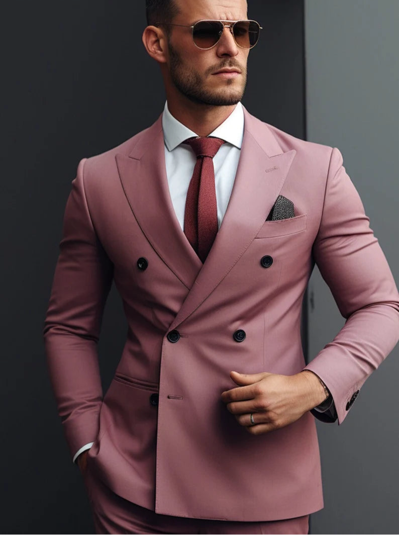 Double Breasted Suit for Men |Powder Lavender | Wedding, Party wear; Formal Wear