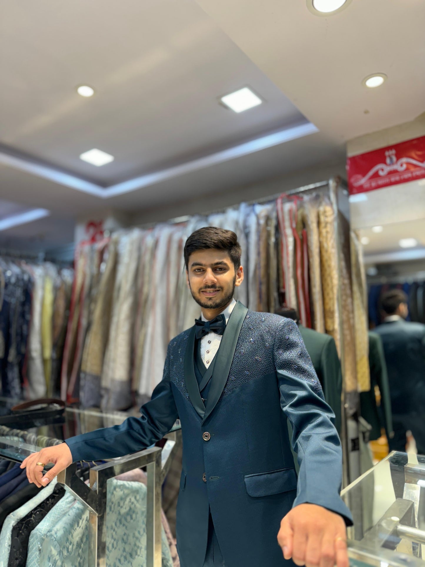 Handcrafted Embroidery TealBlue 3Ps Suit with Manwork Detailing – Premium Italian Fabric & Impeccable Finish