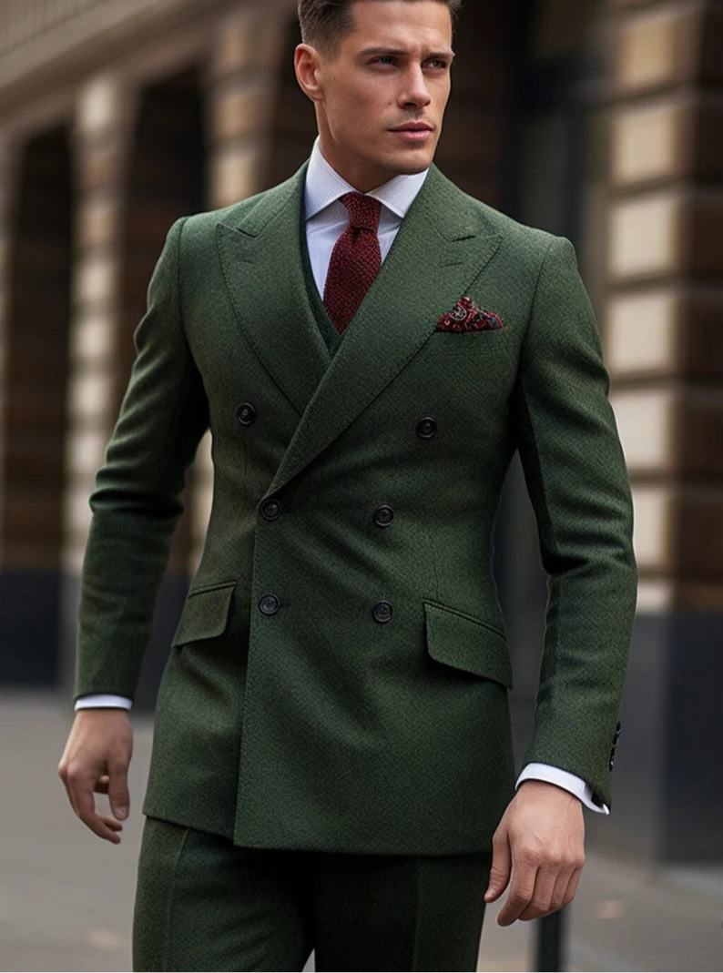 Premium Double Breasted Suit for Men | Hopper Green| Wedding, Party wear; Formal Wear