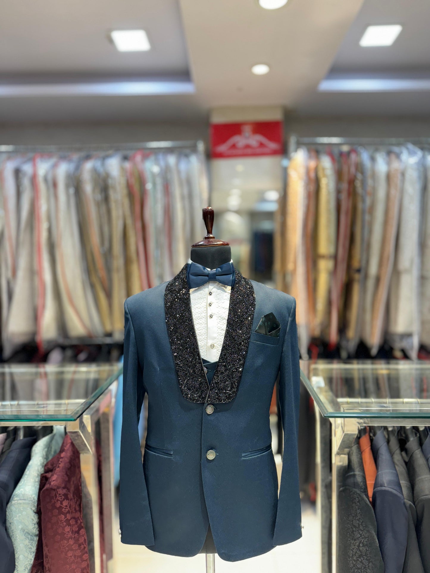 Handcrafted Embroidery Teal Blue 3-Ps Suit with Manwork Detailing – Premium Italian Fabric & Impeccable Finish