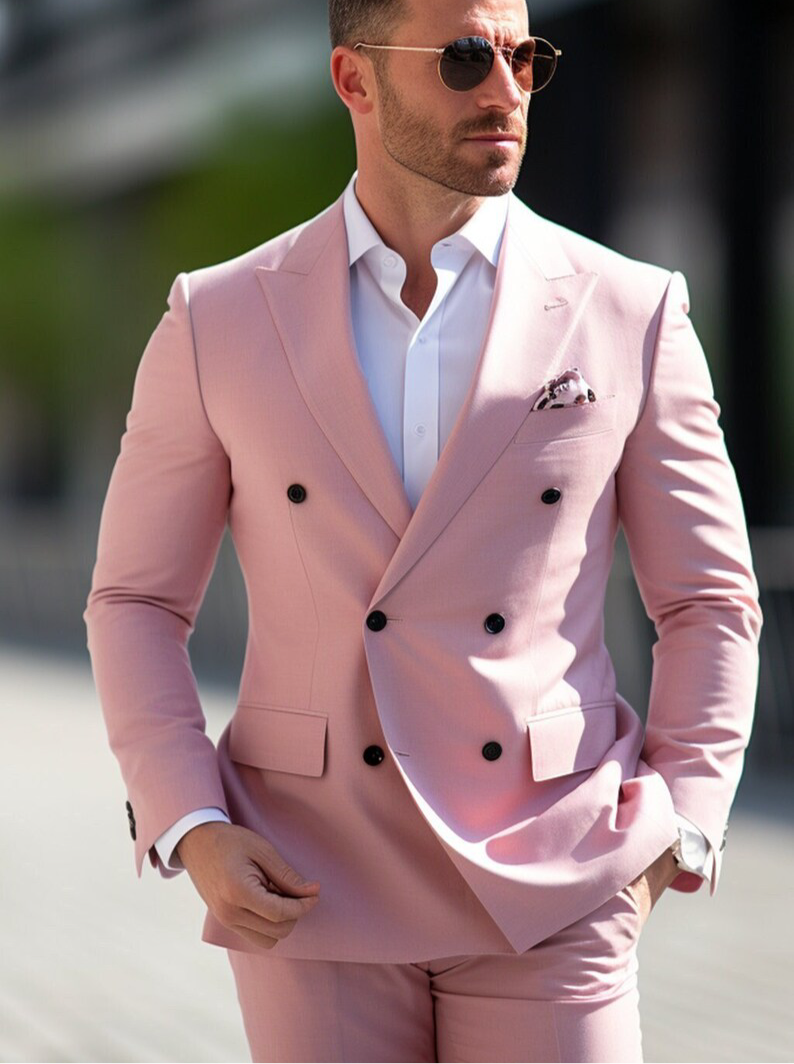 Luxury Double Breasted Suit for Men |Lilac Pink | Wedding, Party wear; Formal Wear
