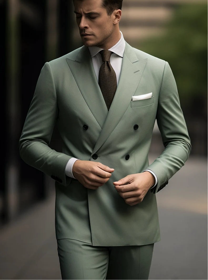 Double Breasted Suit for Men | Sage Green| Wedding, Party wear; Formal Wear