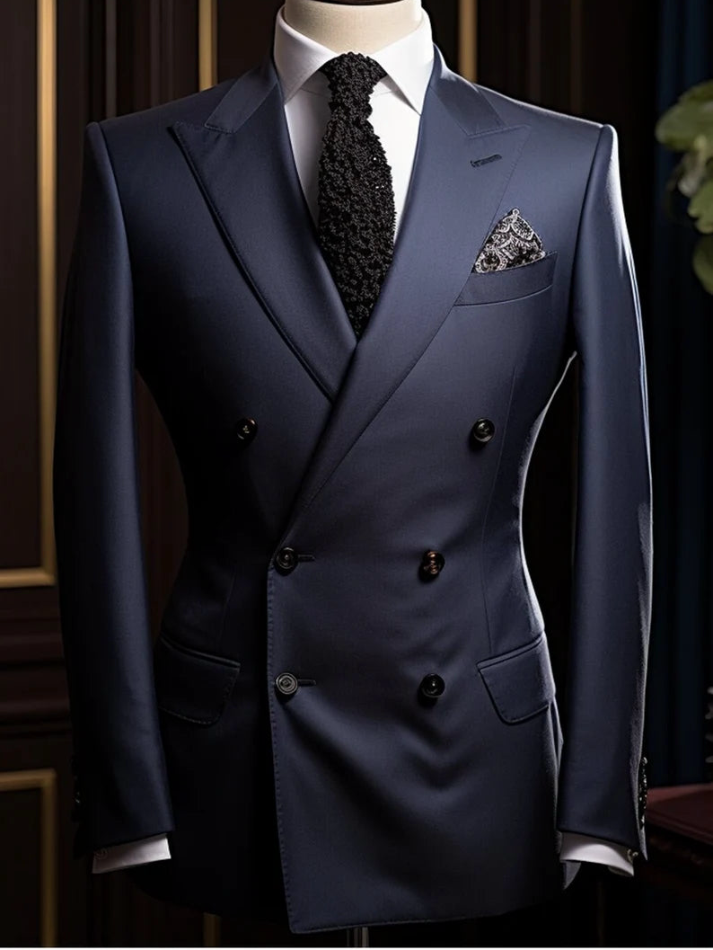 Double Breasted Suit for Men | Midnight Blue| Wedding, Party wear; Formal Wear