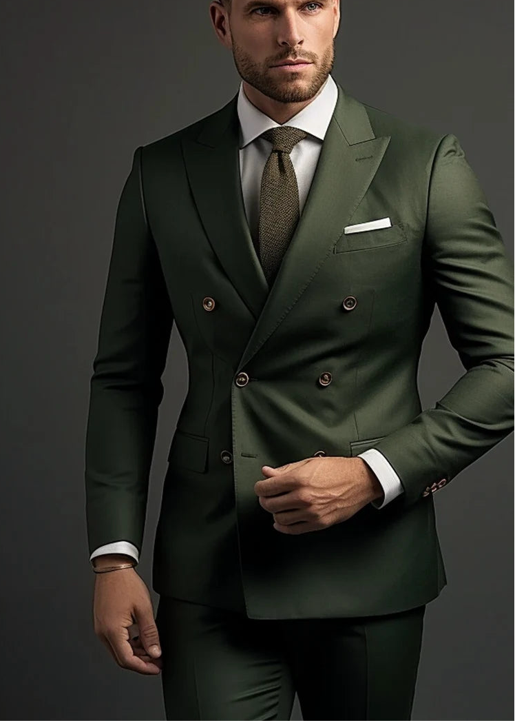 Luxury Double Breasted Suit for Men | Mehndi Green| Wedding, Party wear; Formal Wear