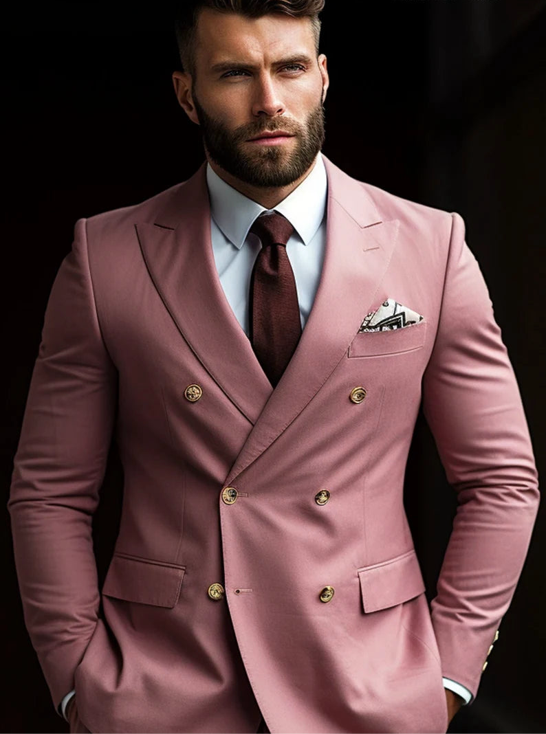 Double Breasted Suit for Men |Powder Lavender | Wedding, Party wear; Formal Wear