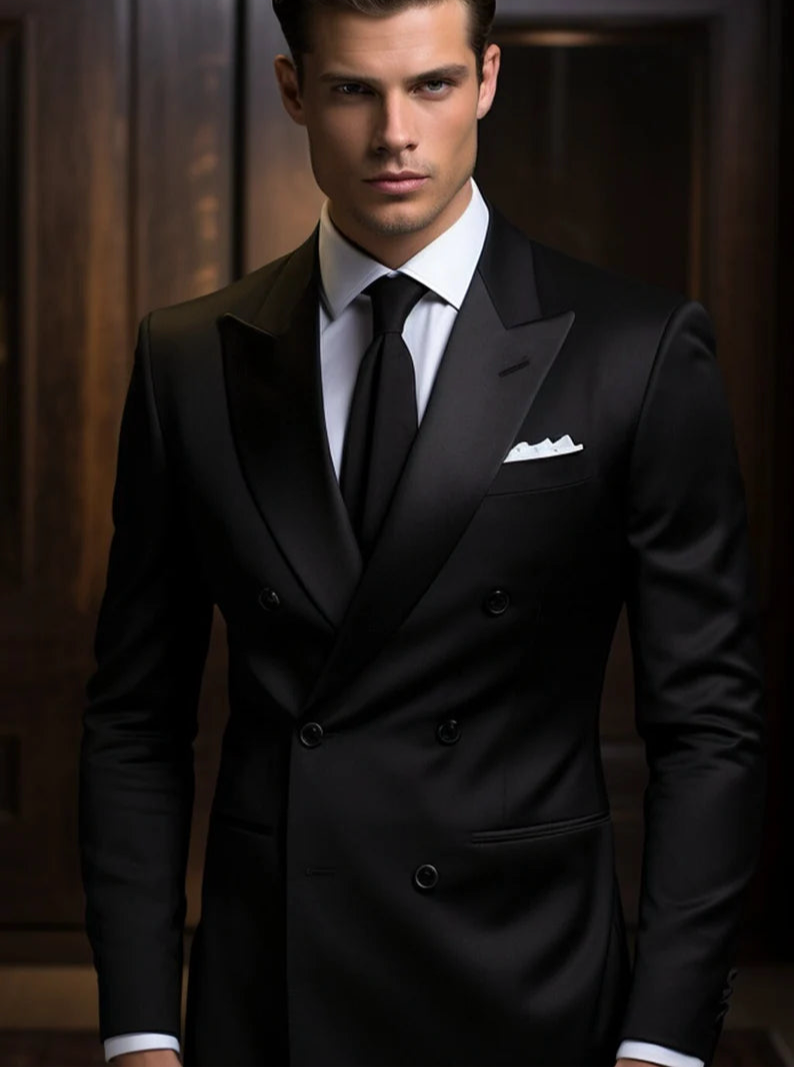 Luxury Italian Fabric Double Breasted Suit for Men | Ultimo Black| Wedding, Party wear; Formal Wear