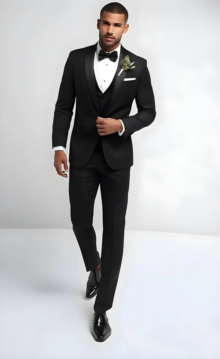 Elegant Black Shawl Lapel 3-Piece Suit/Tailored Fit