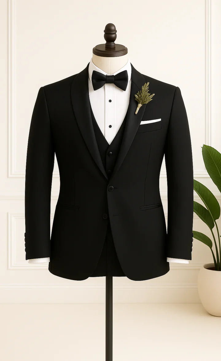 Elegant Black Shawl Lapel 3-Piece Suit/Tailored Fit