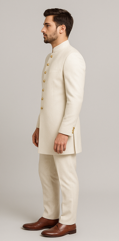 Ivory Indo-Western Ensemble with Golden Accents – A Blend of Heritage and Modern Elegance