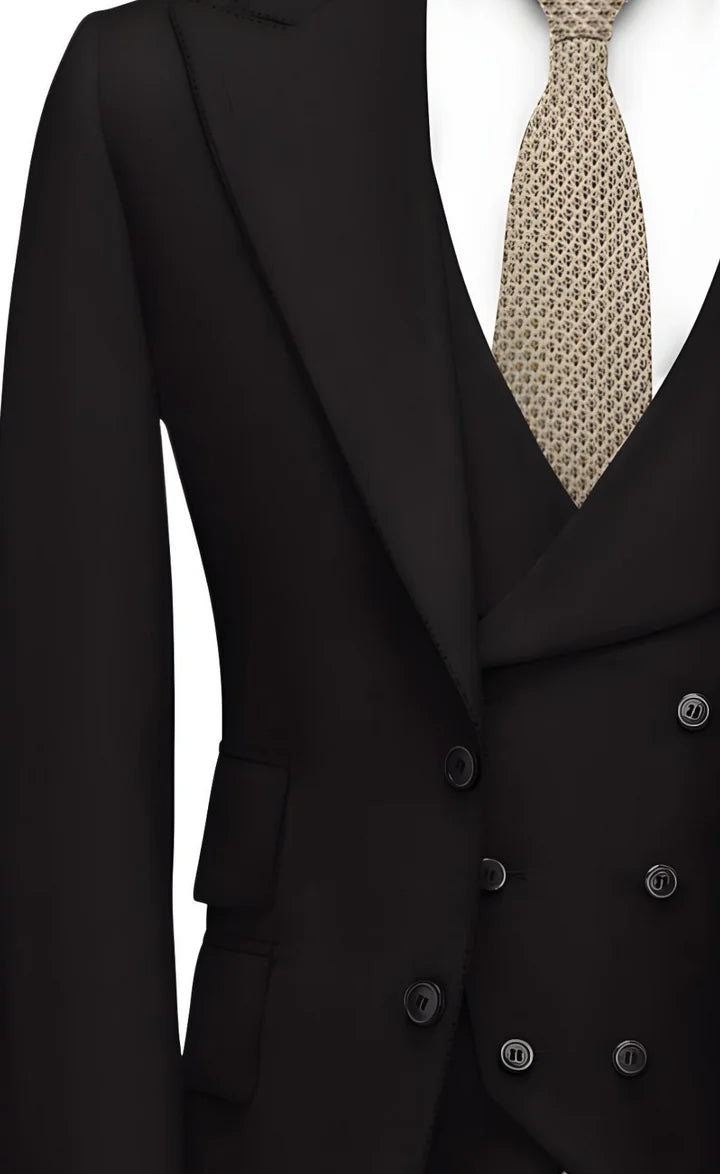 Elegant Black Shawl Lapel 3-Piece Suit/Tailored Fit