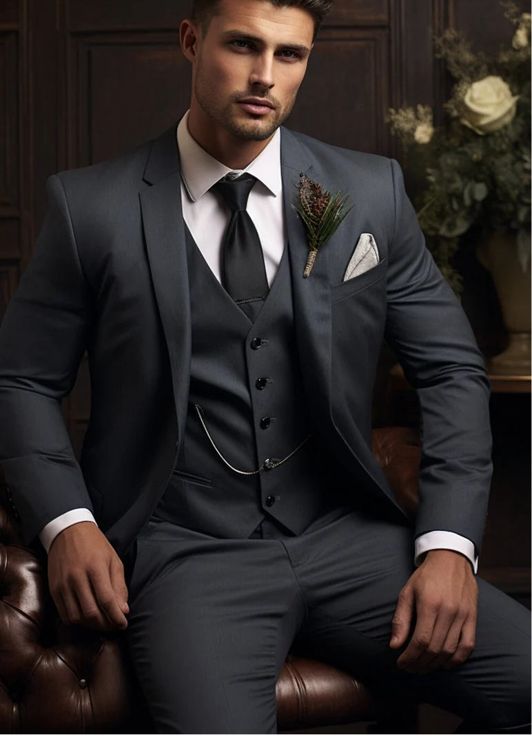 Premium Elegant Ashy Smoke Grey 3-Piece Suit/Tailored Fit