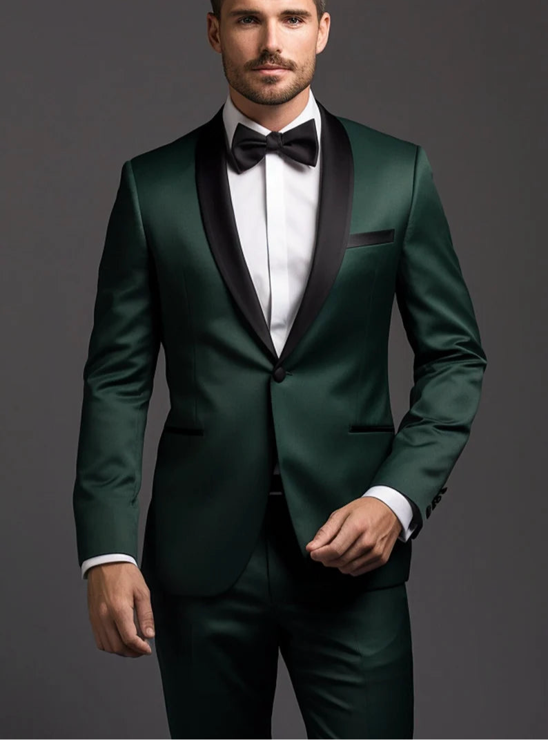 Luxury Italian Fabric 2-Piece Suit for Men |Midnight Green| Wedding, Party Wear; Formal Wear