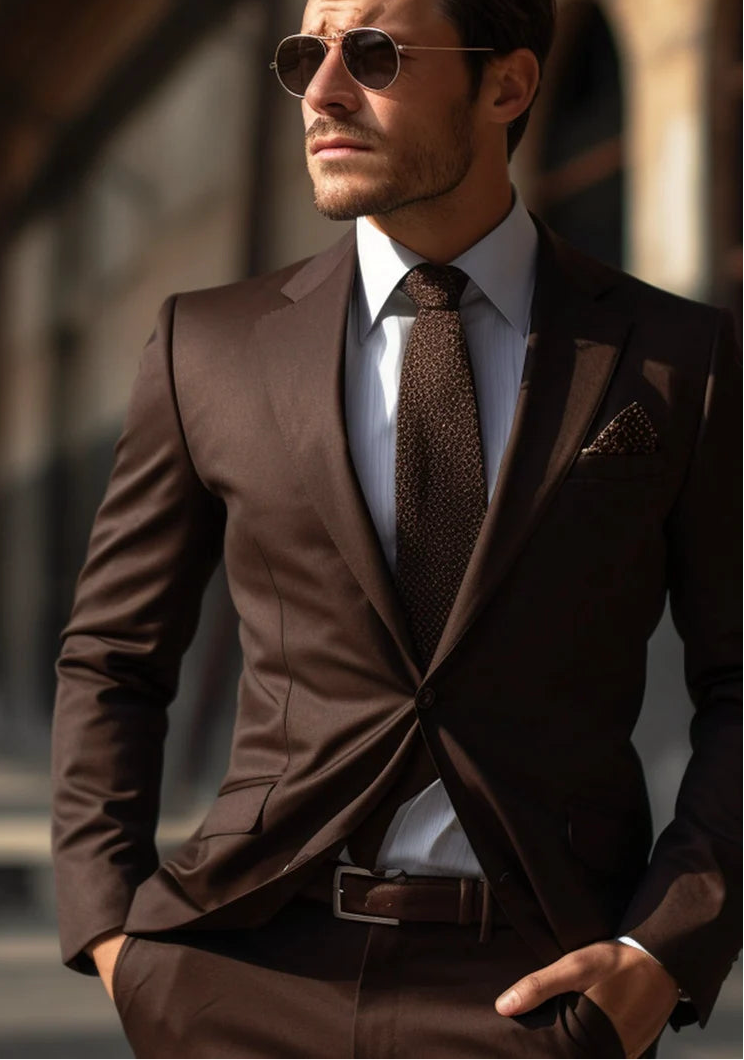 Feel The Luxury Italian Fabric 2-PieceSuit for Men |Majestic Brown| Wedding, Party wear; Formal Wear