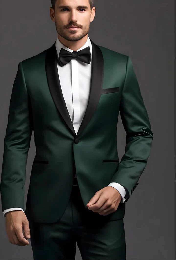 “Forest Green Tuxedo Suit – Effortless Modern Elegance”