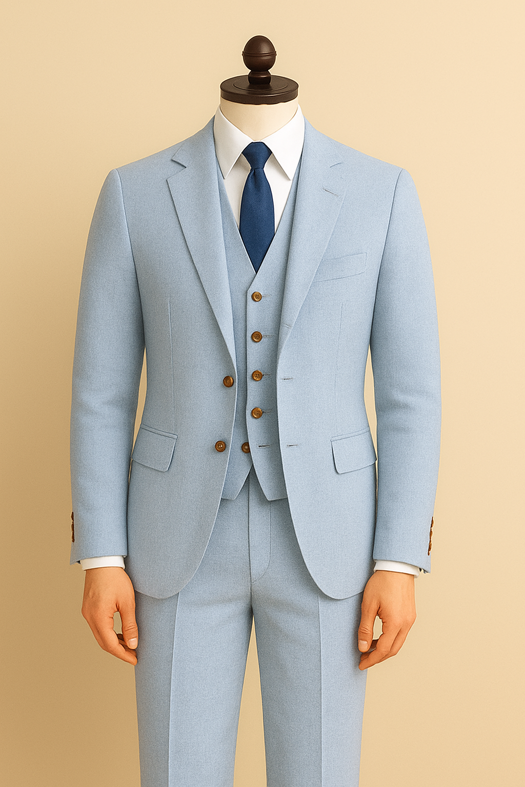 Sky-Blue-Linen 3-Piece Suit – Elegant Comfort in Every Thread