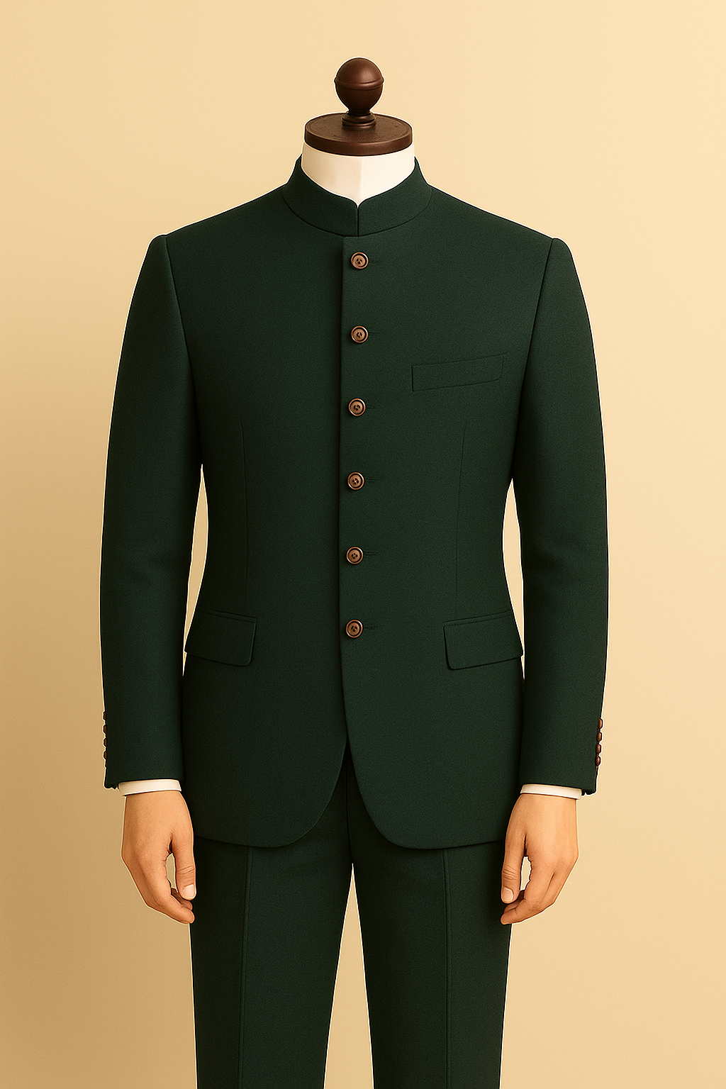 Regal Dark Green Jodhpuri Suit with Six Golden Buttons – A Timeless Royal Ensemble