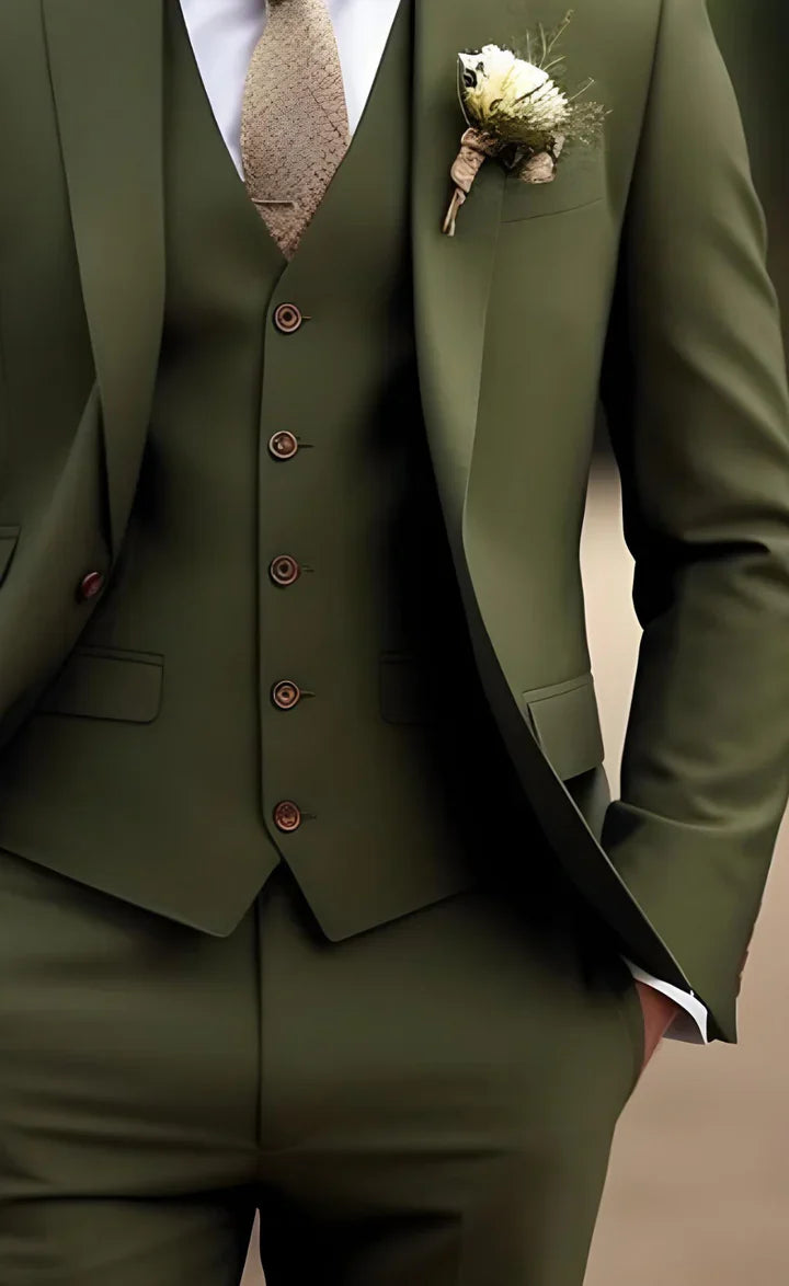 Elegant Khaki Green 3-Piece Suit/Tailored Fit