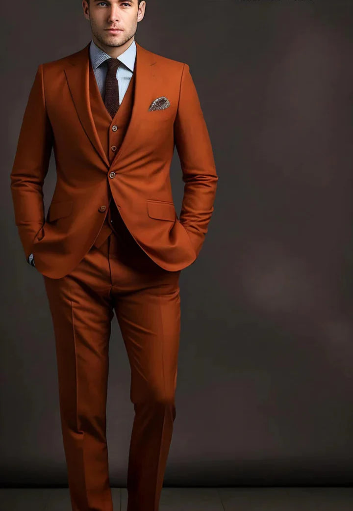 Elegant Rust 3-Piece Suit/Tailored Fit