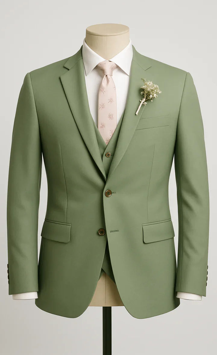 Elegant Sage green 3-Piece Suit/Tailored Fit