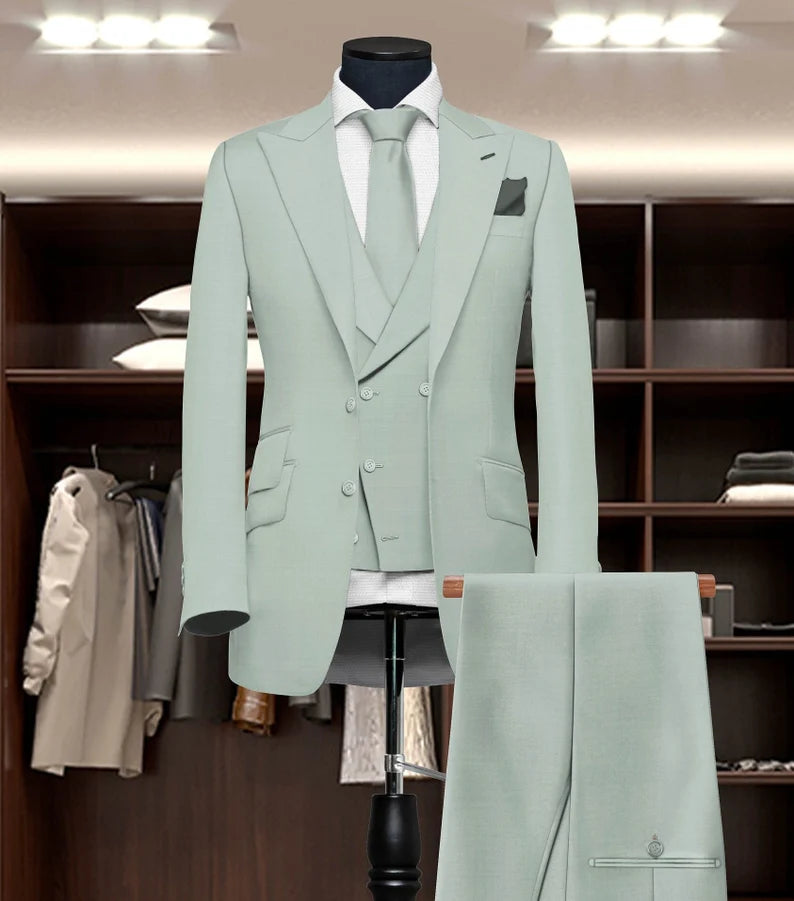 Luxury Italian Fabric 3-Piece Suit for Men |Light Grey |Wedding, Party & Formal Wear