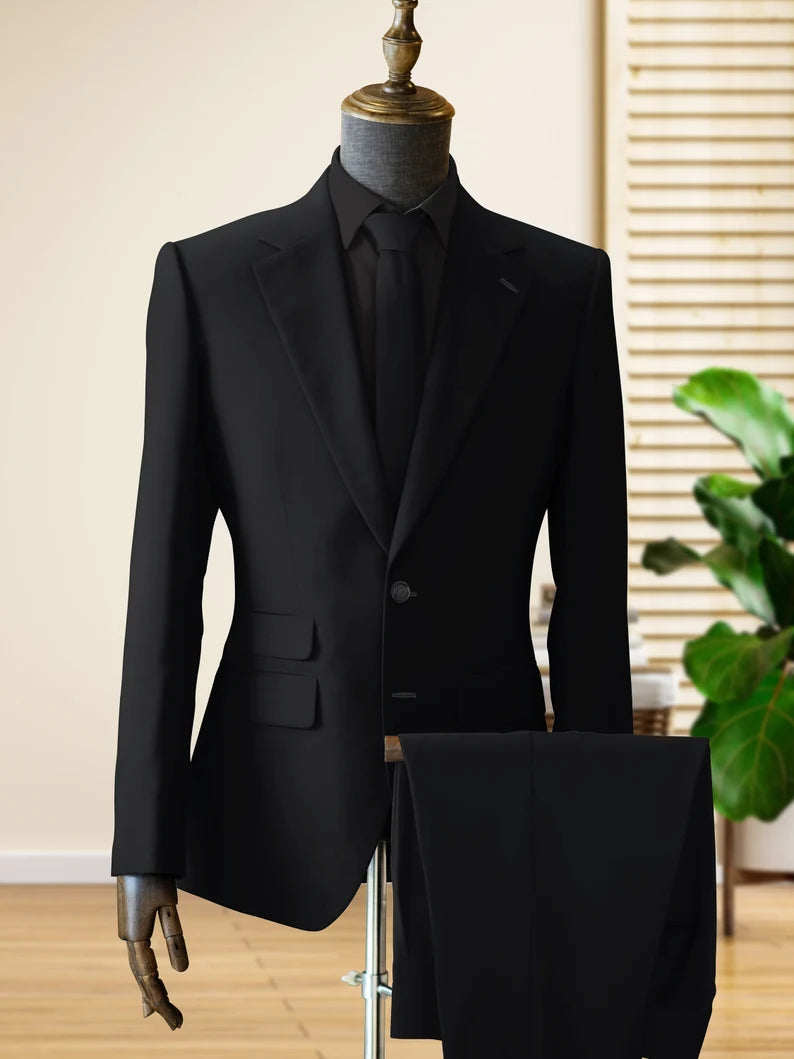Luxury Italian Fabric 2-PieceSuit for Men |All Black| Wedding, Party wear; Formal Wear