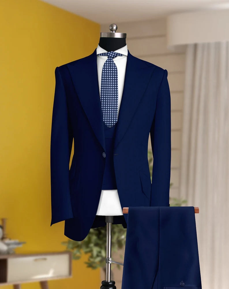 The Luxury Italian Fabric 3-Piece Suit for Men| Midnight Blue | Wedding, Party & Formal Wear