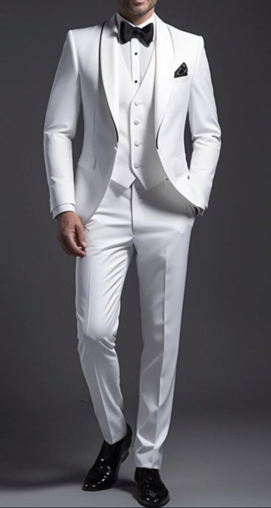 The Luxury Italian Fabric 3-Piece Suit Men | Z White |Wedding, Party & Formal Wear