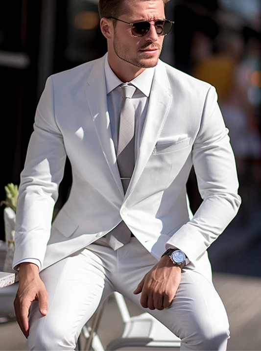 Luxury Italian Fabric 2-PieceSuit for Men |Ice White | Wedding, Party wear; Formal Wear