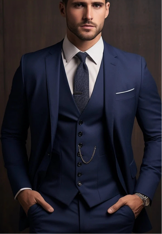 The Luxury Italian Fabric 3-Piece Suit for Men|Bang Blue | Wedding, Party & Formal Wear