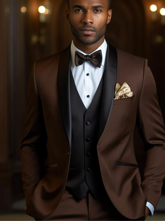 Luxury Italian Fabric 3-Piece Suit for Men Coffee Brown Tuxedo |Wedding, Party & Formal Wear