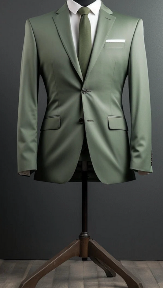 Luxury Italian Fabric 2-Piece Suit for Men | Sage Green| Wedding, Party Wear; Formal Wear