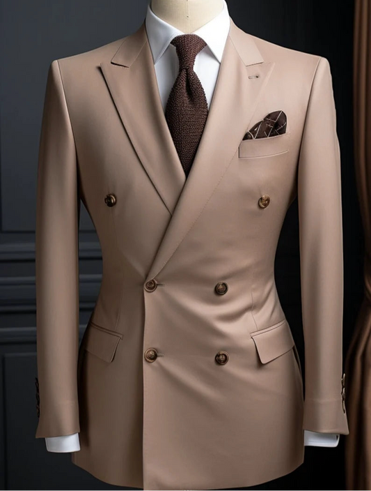 Luxury Italian Fabric Double Breasted Suit for Men | Sand Beige| Wedding, Party wear; Formal Wear