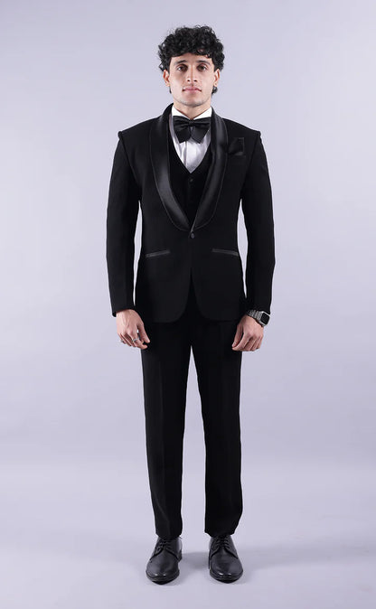 Elegant Black Shawl Lapel 3-Piece Suit/Tailored Fit