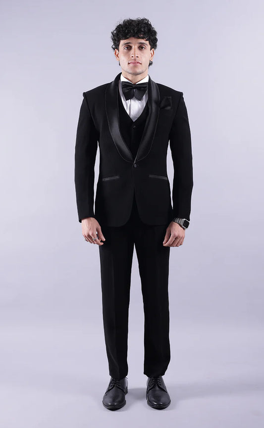 Elegant Black Shawl Lapel 3-Piece Suit/Tailored Fit