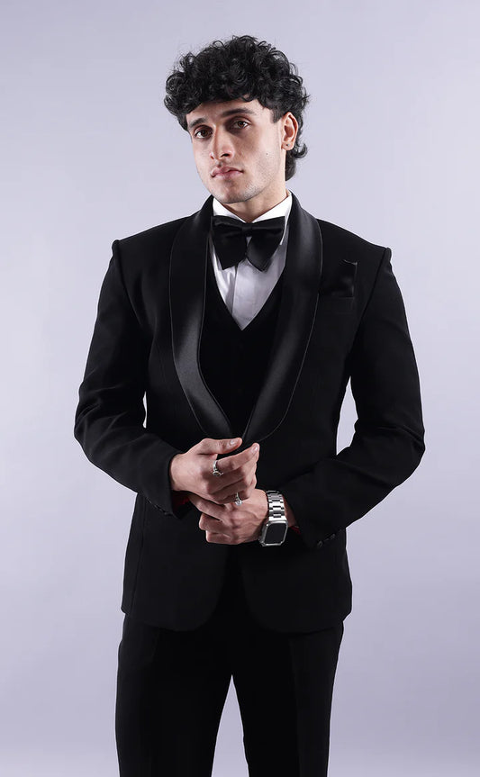 Elegant Black Shawl Lapel 3-Piece Suit/Tailored Fit