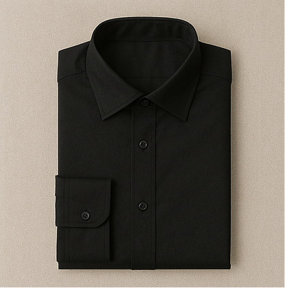 Classic Black Cotton Shirt with Black Buttons
