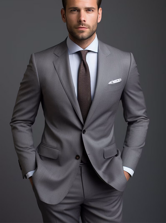Luxury Italian Fabric 2-Piece Suit for Men | Elegant Silver| Wedding, Party Wear; Formal Wear