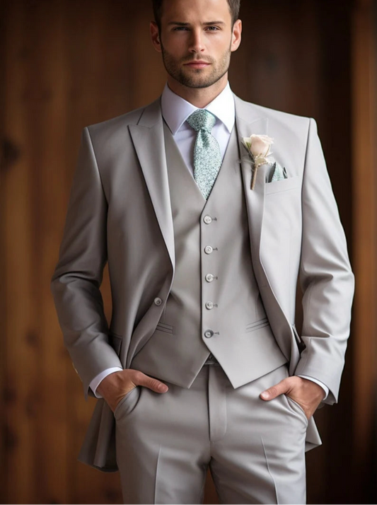 Premium Elegant Light | Ashy Grey 3-Piece Long Suit/Tailored Fit