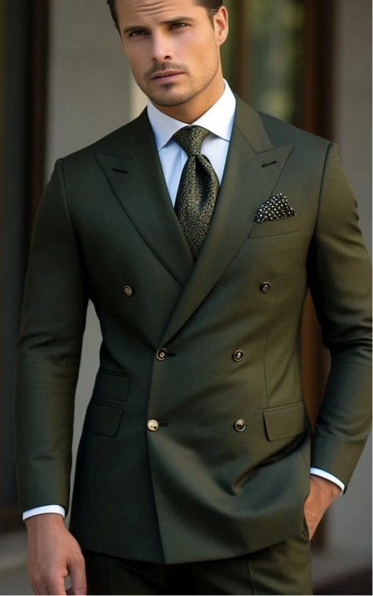 Double Breasted Suit for Men | Mehndi Green| Wedding, Party wear; Formal Wear
