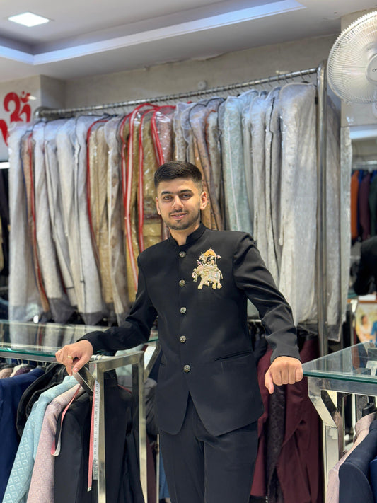 Royal Black Suit – Elephant Embroidery