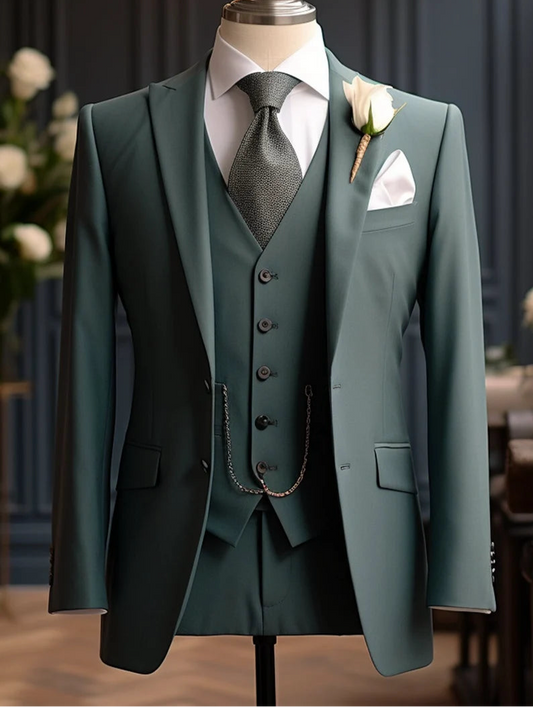 Luxury Italian Fabric 3-Piece Suit for Men | Grass Green |Wedding, Party & Formal Wear