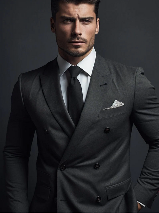 Luxury Italian Fabric Double Breasted Suit for Men | Smoke Grey| Wedding, Party wear; Formal Wear