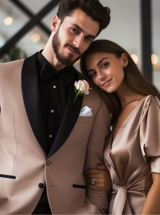 Luxury Italian Fabric 2-Piece Suit for Men |Pinkish Beige| Wedding, Party Wear; Formal Wear