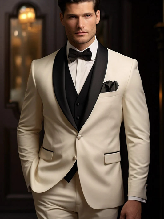 Luxury Italian Fabric 3-Piece Suit for Men | Ivory |Wedding, Party & Formal Wear