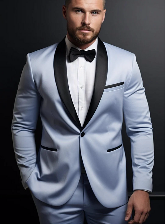 The Luxury Italian Fabric 2-Piece Suit for Men |Smoke Blue| Wedding, Party Wear; Formal Wear