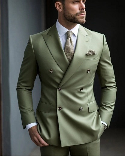 Effortless Luxury Italian Fabric Double Breasted Suit for Men | Sage Green| Wedding, Party wear; Formal Wear
